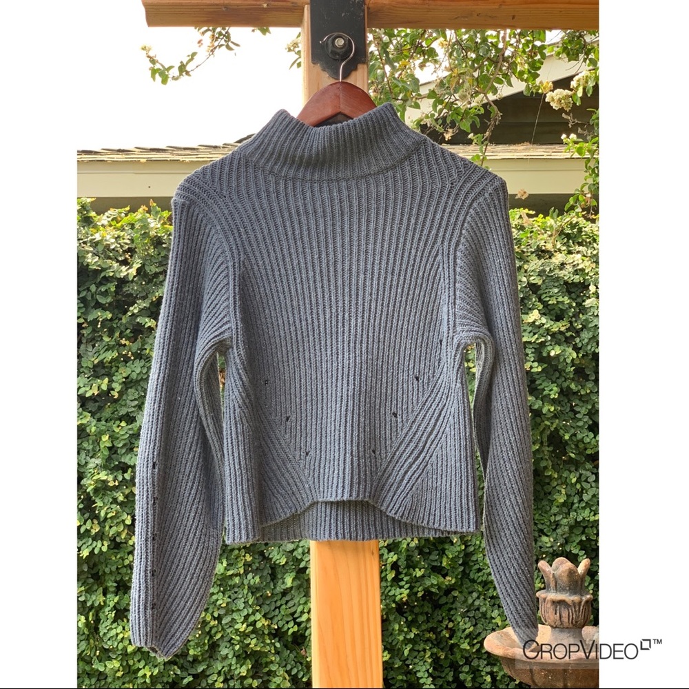 blue fleece turtle neck sweater